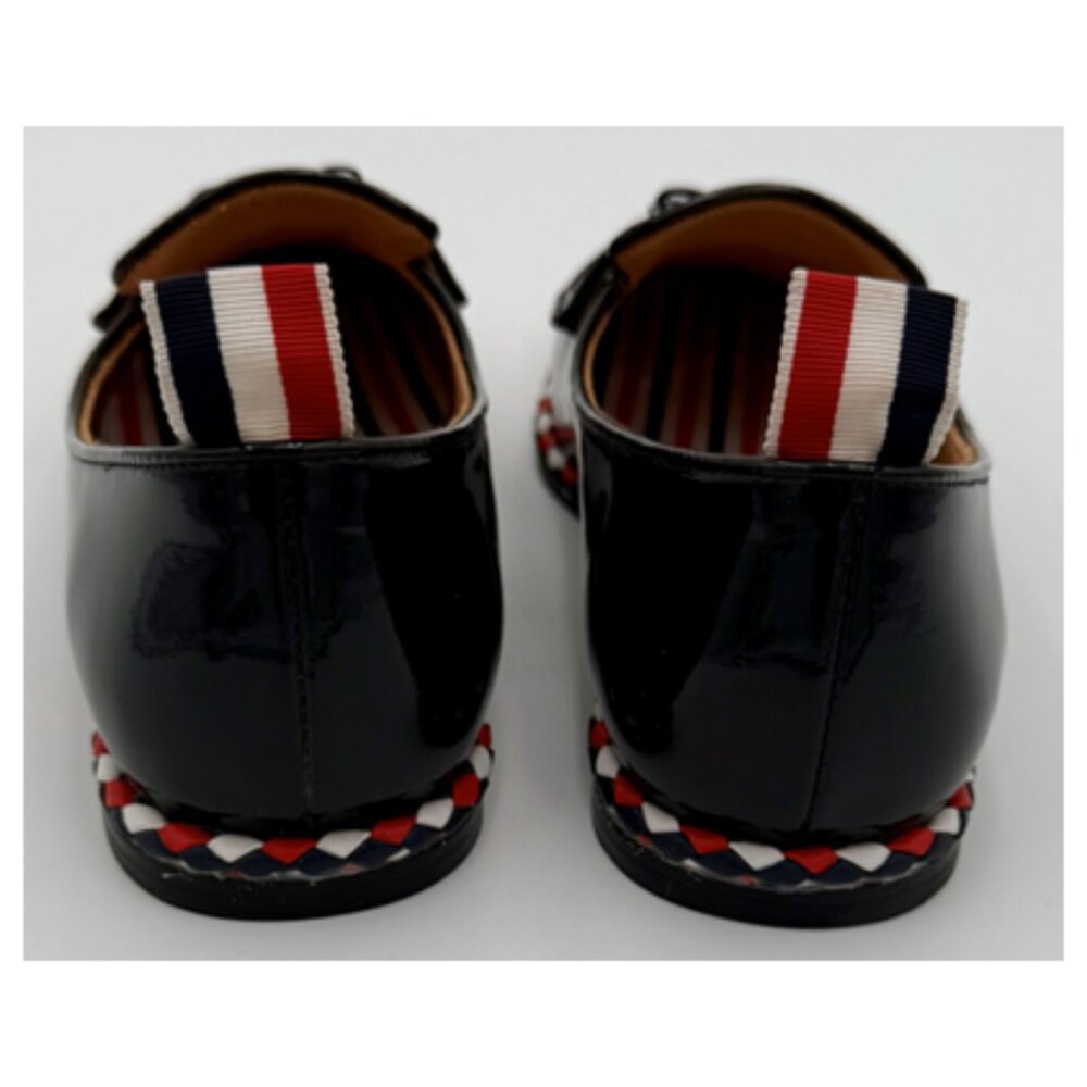 Thom Browne Black Patent Leather Loafers with Red White and Blue Trim - Picture 6 of 9